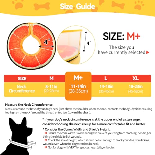 Upgraded Inflatable Dog Cone Collar to Stop Licking (M+ (Neck: 11-14") / Grapefruit)