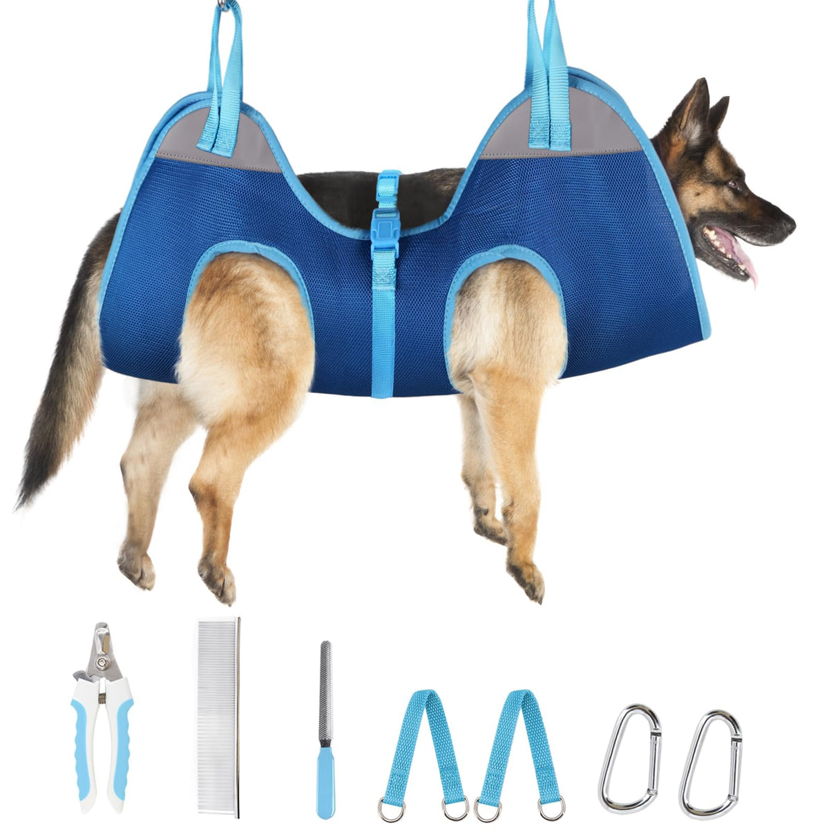 Dog Grooming Hammock (2XL（ Legs Spacing：16.0"-28" / Max W：80-120LBS ） / Blue)