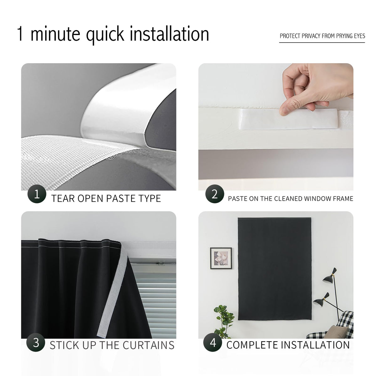 Adhesive Blackout Curtains (59"W x 71"L (Pack of 2) / Black)