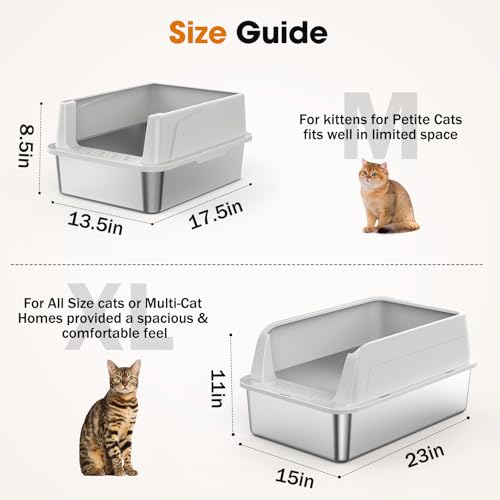 2PACK Stainless Steel Litter Box (Silver Grey / M)