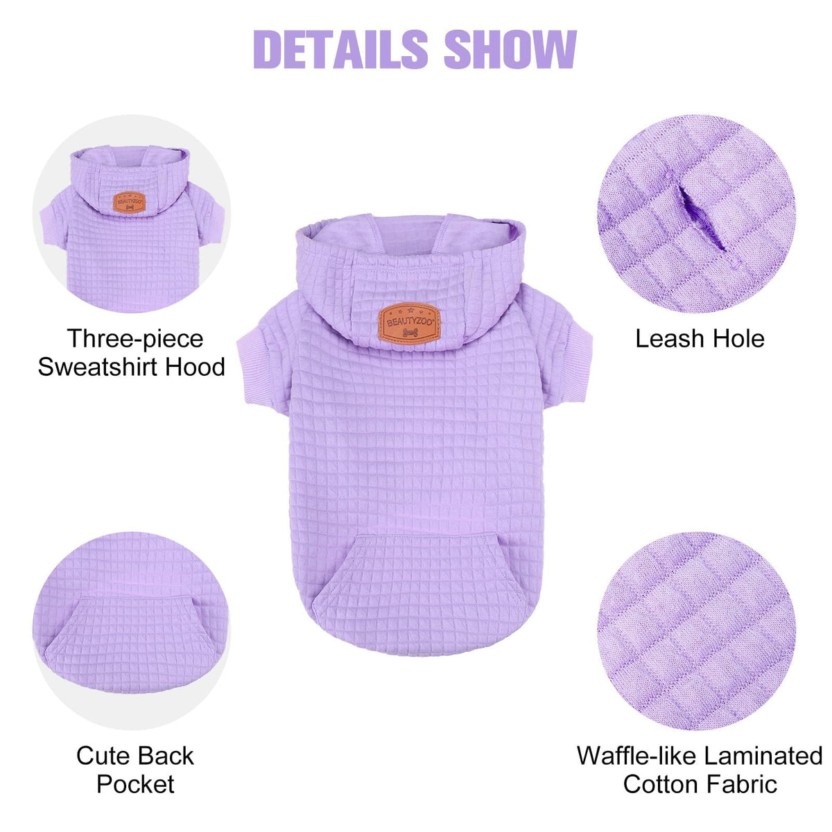 Dog Hoodies Sweater for Small Dogs (Purple / S/M (Back: 14",Chest: 19", Neck: 12"))