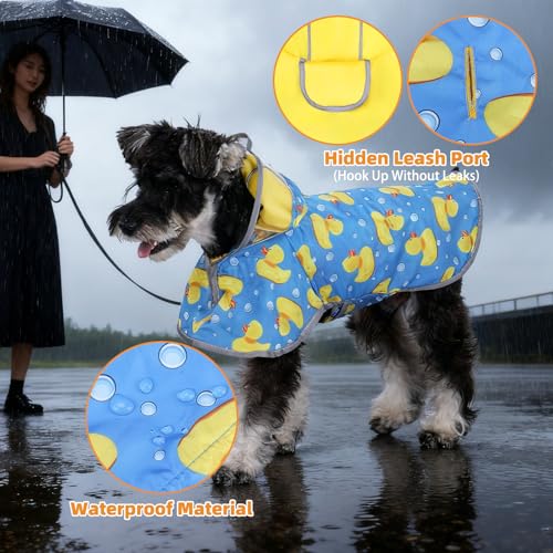 2-in-1 Reversible Large Dog Raincoat, Hooded Rain Jacket Poncho (XL：40-70lbs / YELLOW)
