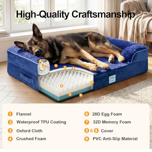 Orthopedic Extra Large Dog Bed Couch (44" x 29" x 7" / 05-Blue)
