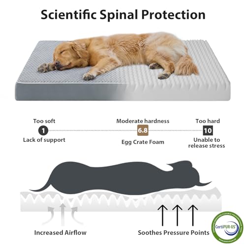 XL Waterproof Orthopedic Dog Bed for Crate Mat (Grey / 41"L x 27"W x 4"Th)