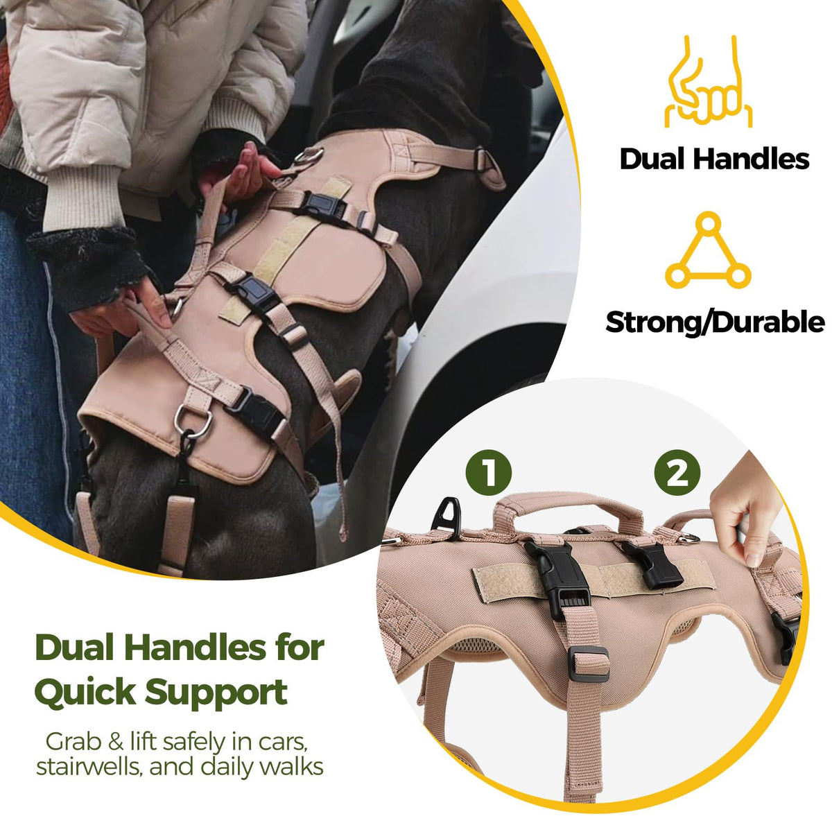 Dog Lift Harness for Large Dogs (Khaki / Large)