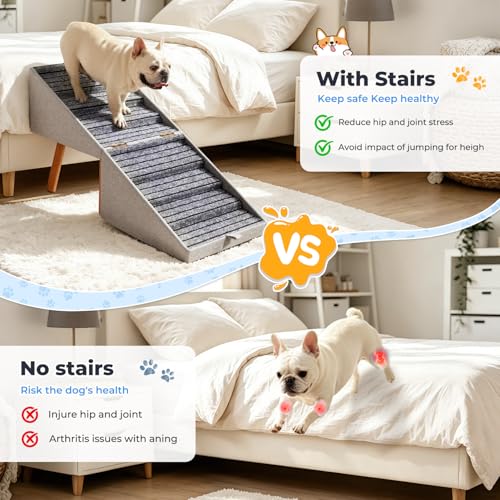 2-in-1 Ottoman Pet Stairs Dog Stairs for Small Dogs (Dark Grey)