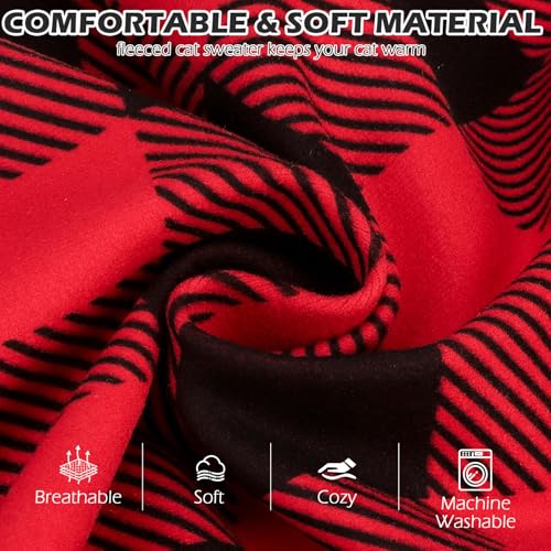 Cat Sweater Warm Fleece Pet Clothes for Cats Only (Red & Black / Small)