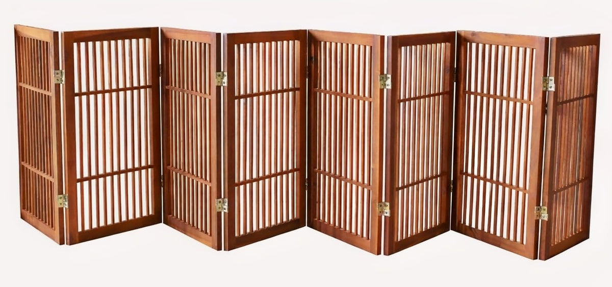 Pet Dog Gate Freestanding (8 Panel 30" Tall / Brown Pet Gate)