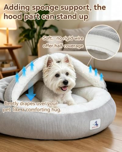 Calming Cozy Dog Cave Cover Bed (Light Grey)