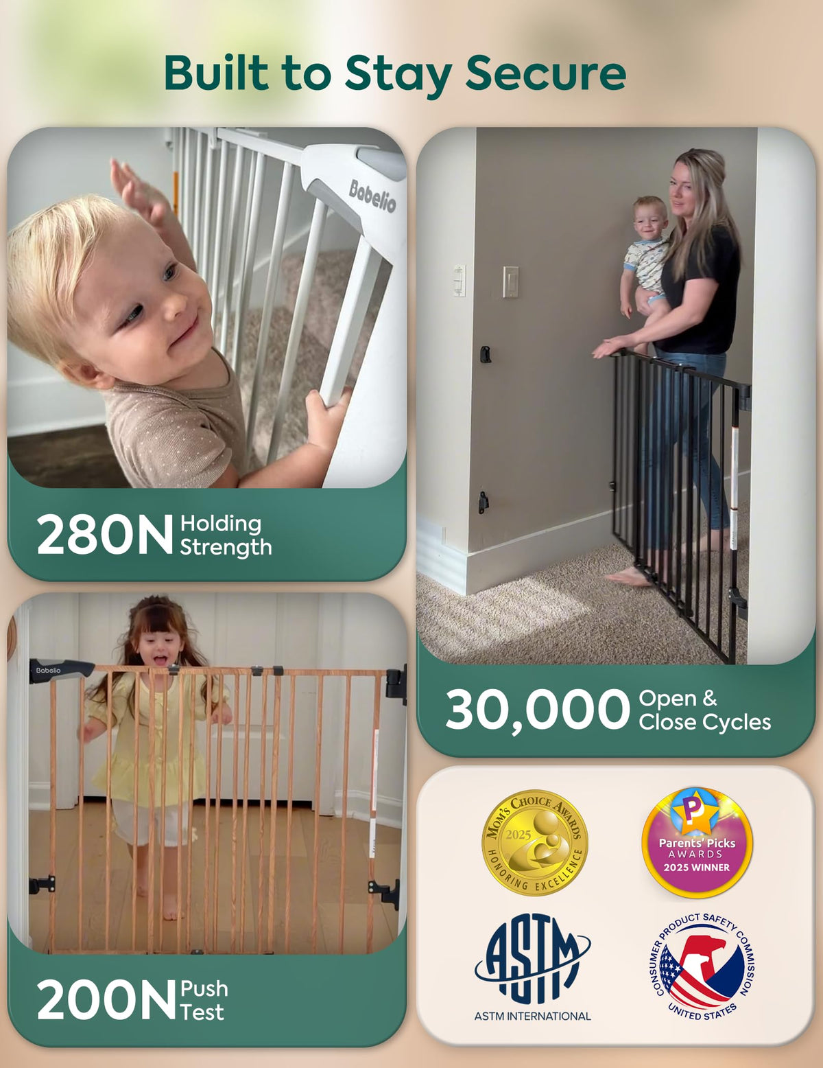 No Bottom Bar Baby Gate (Black Wood Pattern - B17 / 28" H, 26-43" W-Standard)