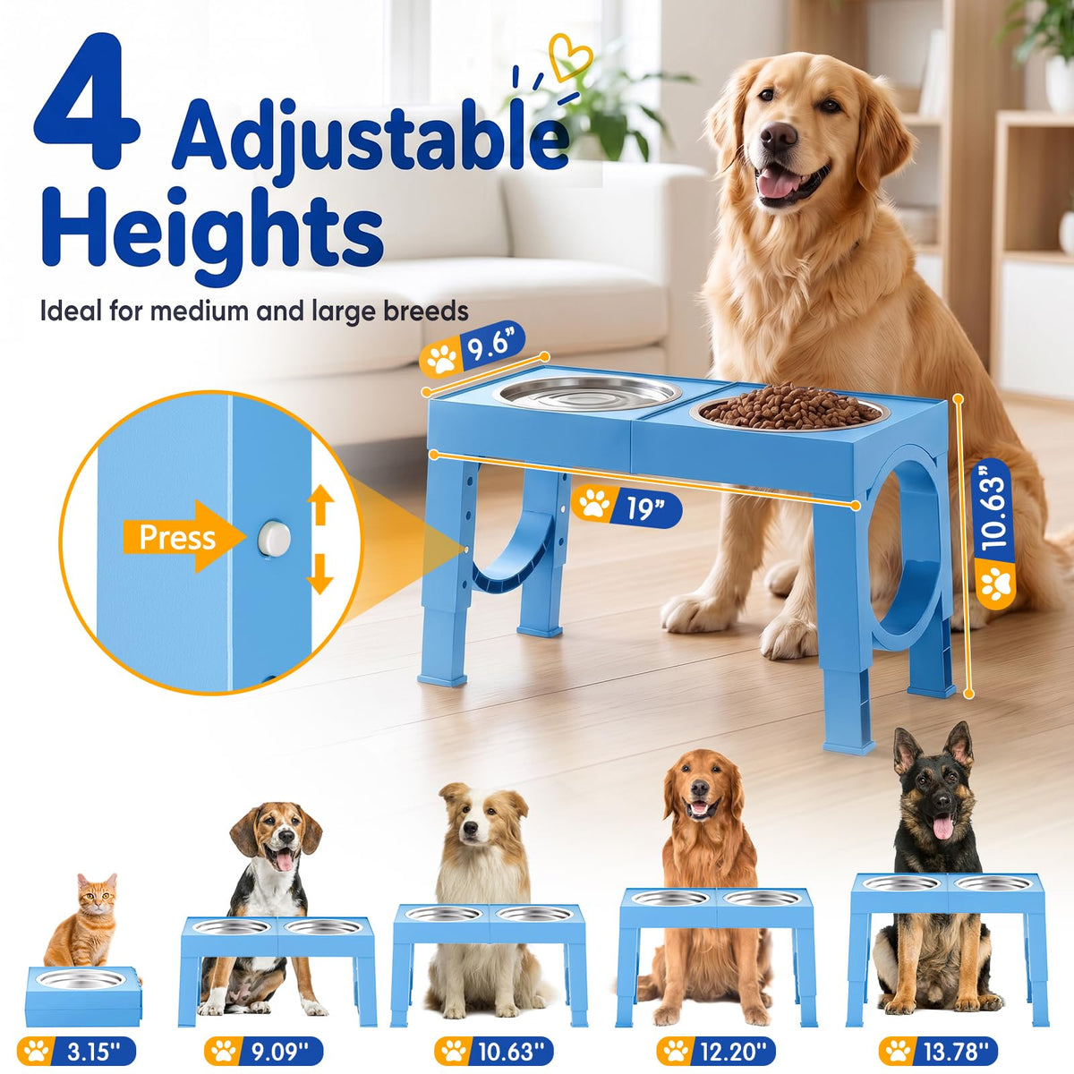 Elevated Dog Bowls Large Breed Raised Dogs Bowl Stand Large (E-Blue)