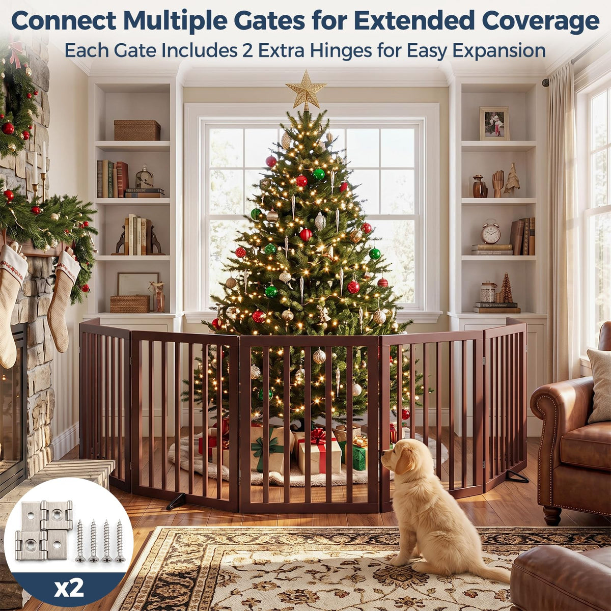 Dog Gate Indoor (Espresso / 56"Wx24"H, 3-Panel)