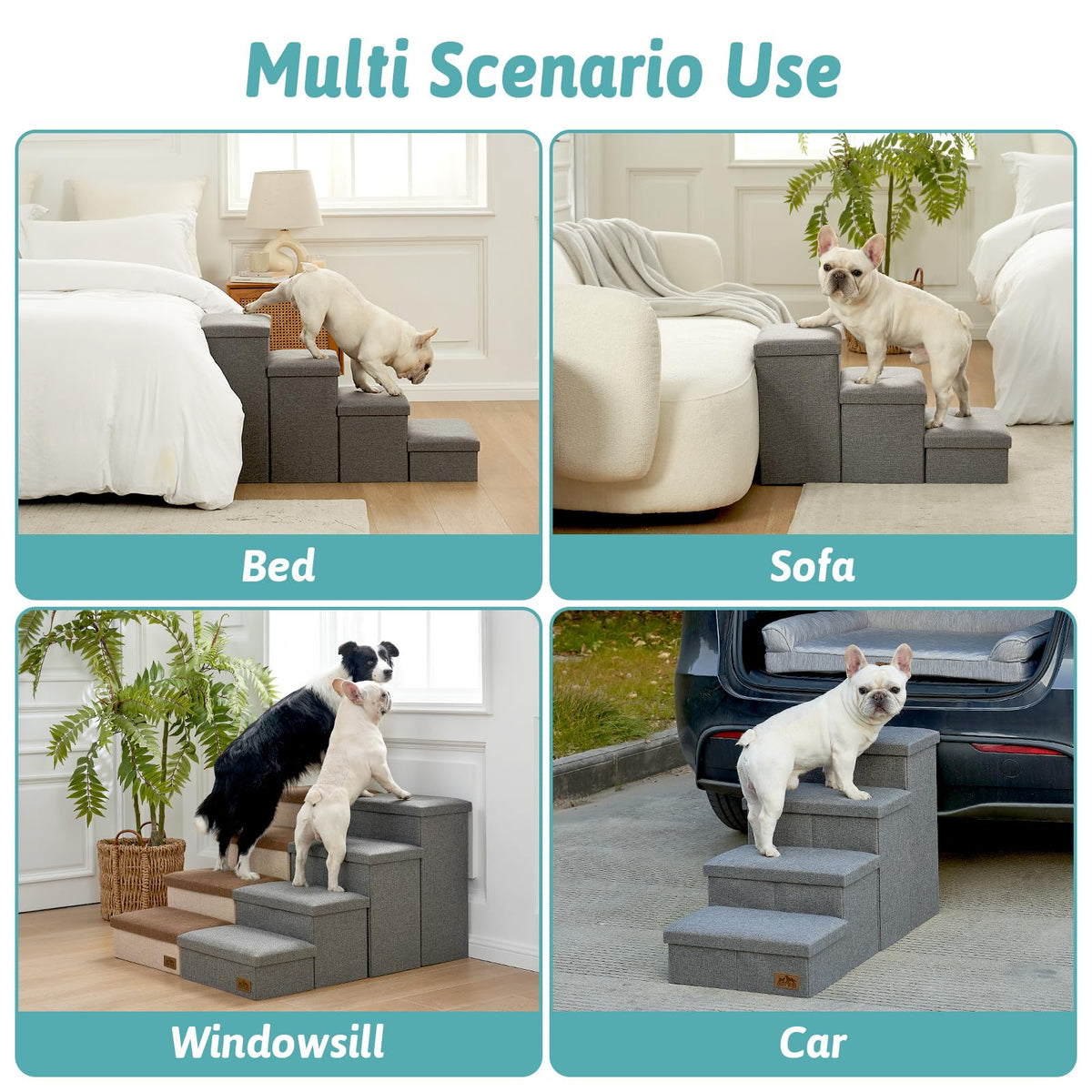 Dog Stairs with Storage (Grey / 28.5x17x16.7 inch)