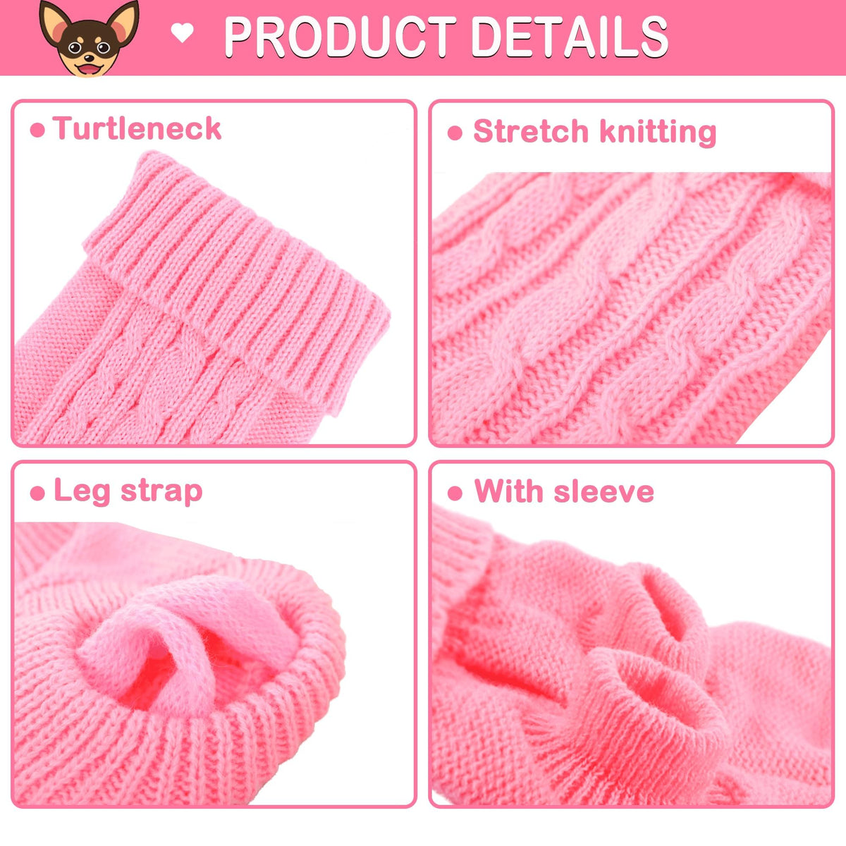2 Pack Dog Sweaters for Small Dogs (Large / Rose-Pink)