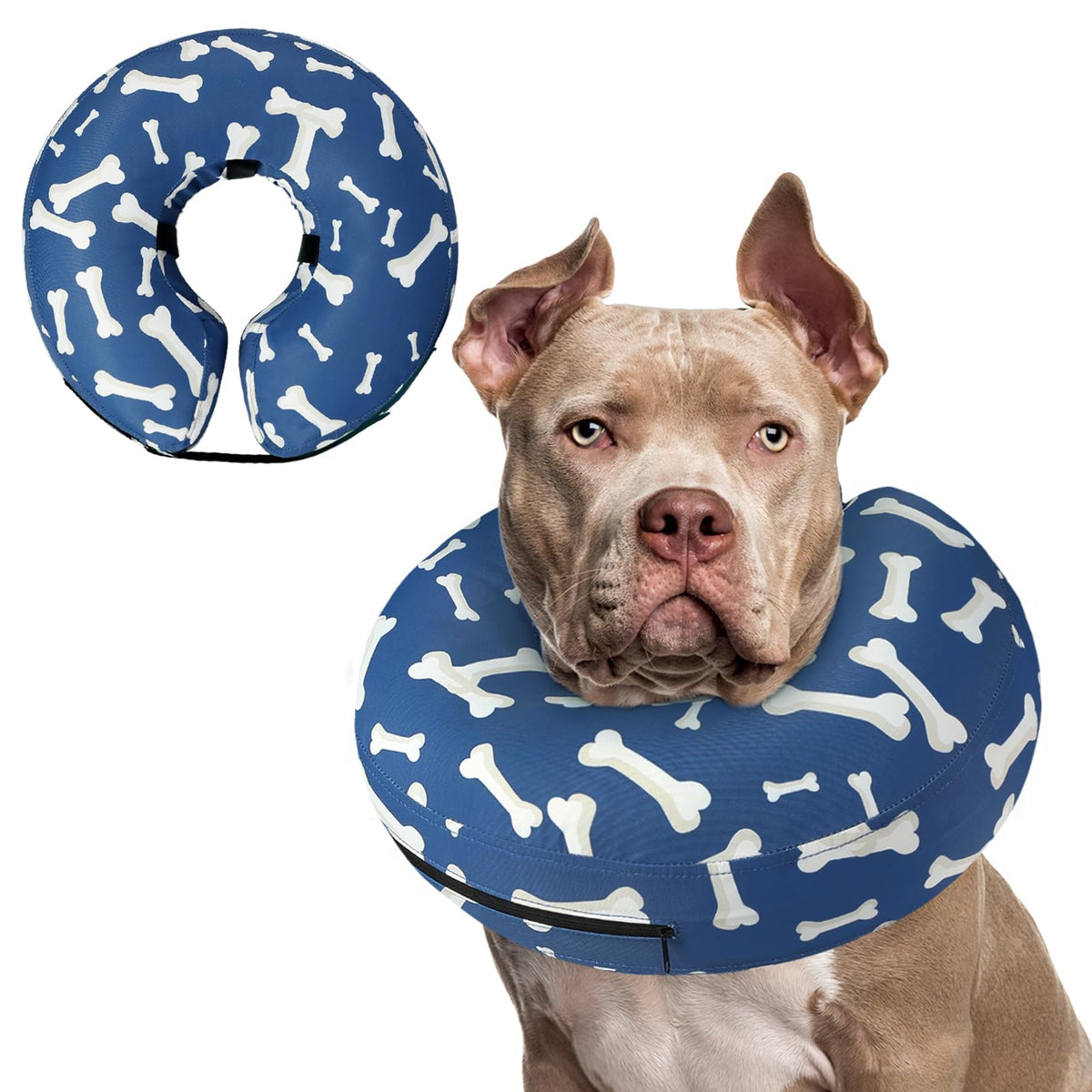 Inflatable Dog Cone Collar Alternative After Surgery (T Bone Navy / XXL(Neck 18.5"-23.5"))
