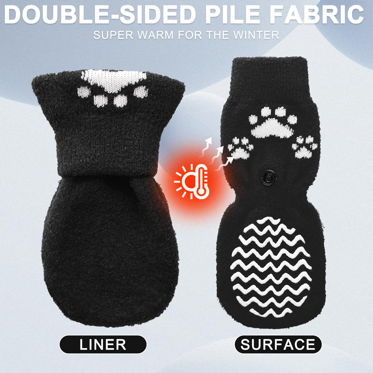 Anti Slip Dog Socks to Prevent Licking Paws for Hot Pavement (Thick Black / X-Small)