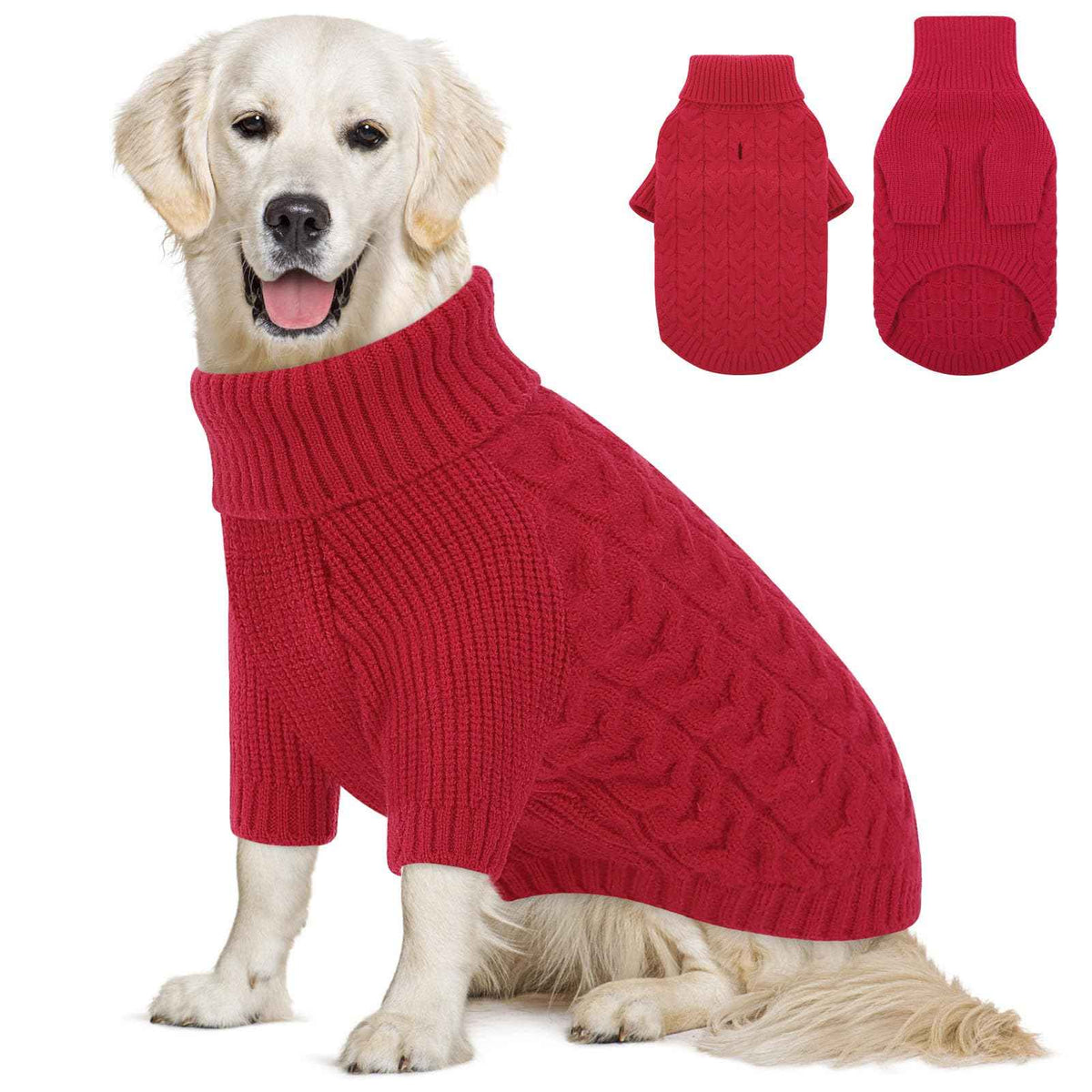 Red Dog Christmas Sweater Warm Soft Cable Knit Dog Sweater (Medium / Red)