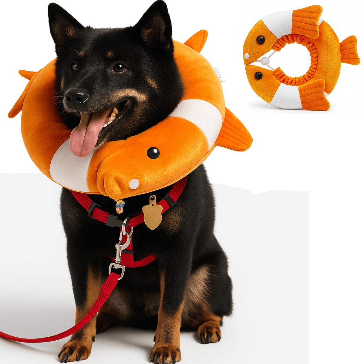 Adjustable Comfy Flower Style Elizabeth Collar for Cats Puppies Soft Recovery Cone Pet Protective Neck Collar (Orange Fish (Open Ring) / Medium)