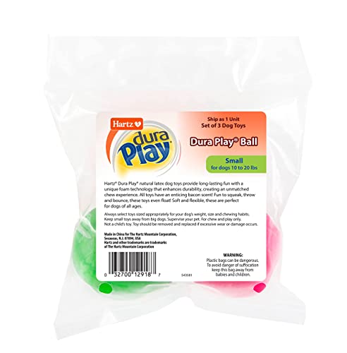 Dura Play Bacon Scented Squeak Ball Dog Toy for Small Breeds (Small Ball / 3 Count)