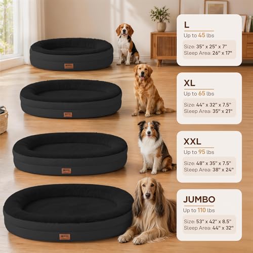 Waterproof Orthopedic Dog Bed for Extra Large Dogs (Black / 48"L x 35"W x 7.5"Th)