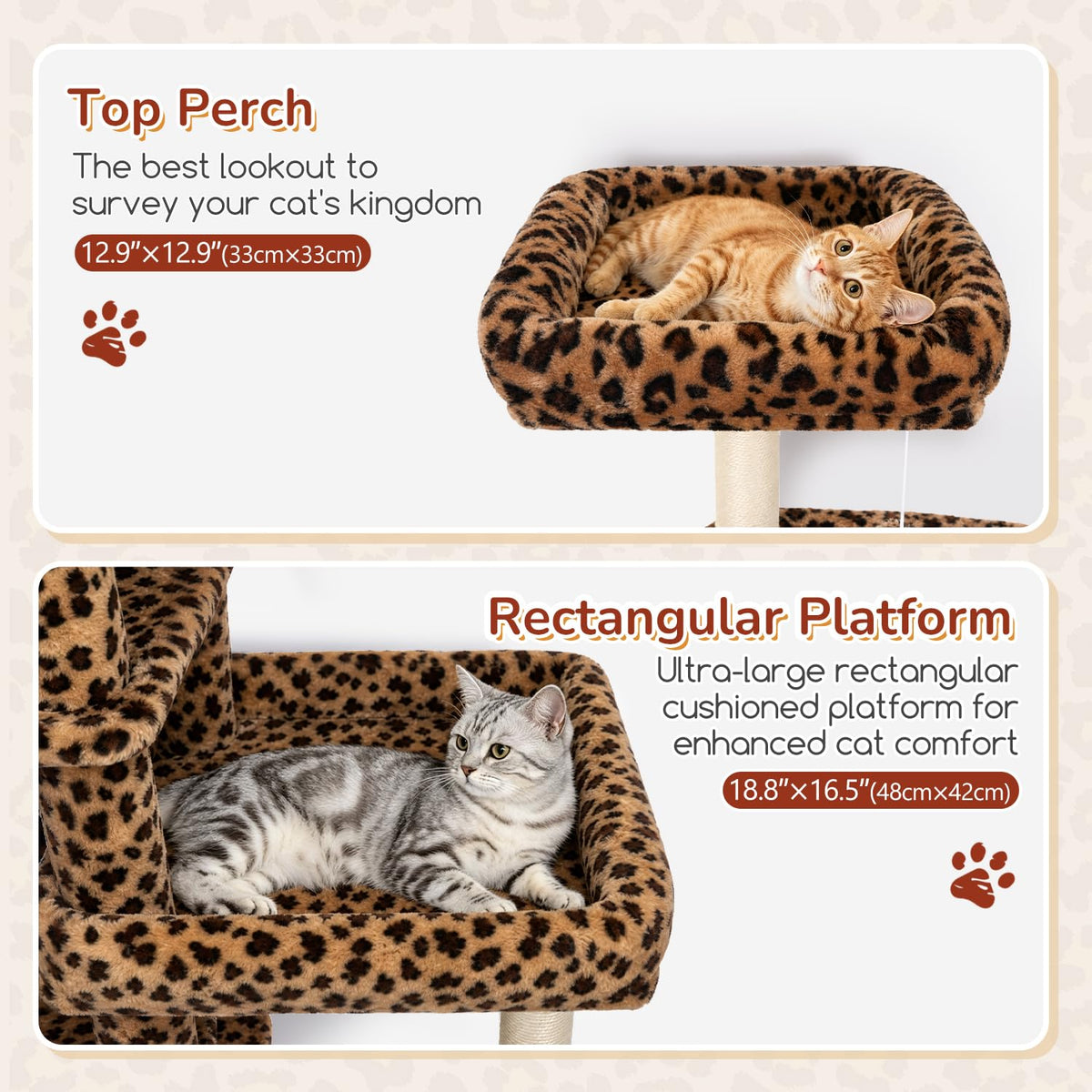 65in Leopard Cat Tree for Indoor Large Cats (65inch / Leopard Print)