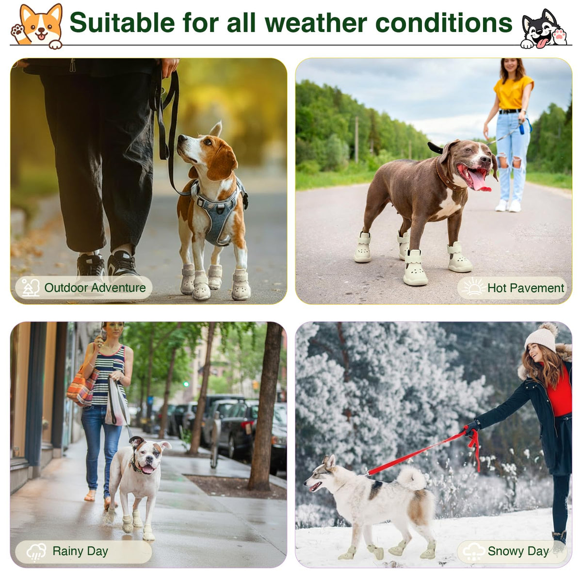 Dog Shoes for Hot Pavement and Snow (Beige / XL)