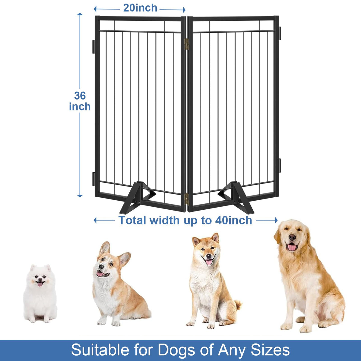 Full Metal Freestanding Dog Gate for Indoor & Outdoor (Black / 【2 Panels】40"W×36"H)