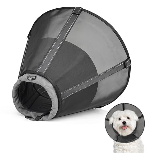 Dog Cone Collar Soft to Stop Licking Surgery Recovery Alternative (Matte Black / L(Depth: 9.8in, Girth: 13.9-17.3in))
