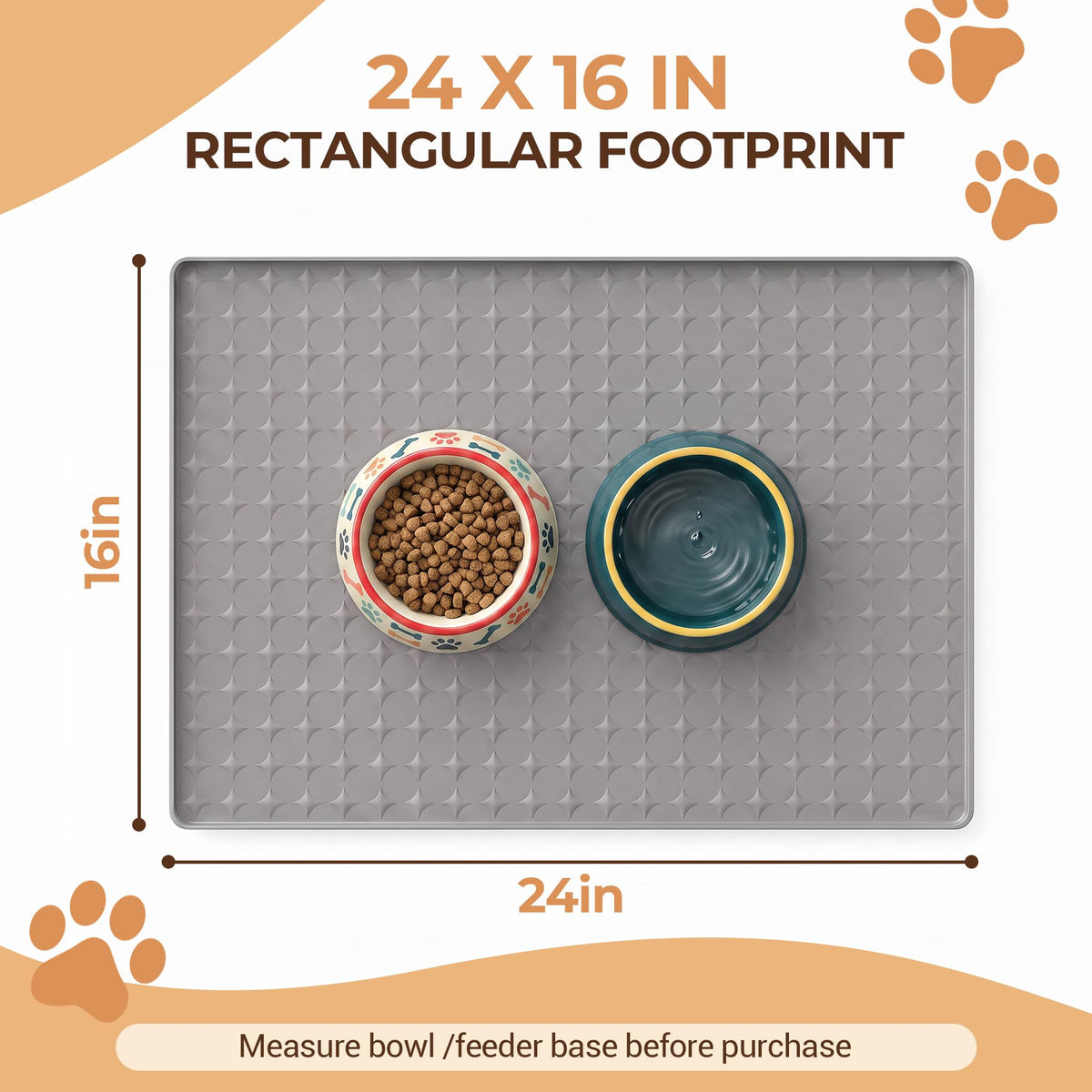 Silicone Pet Feeding Mat (Grey / 24"L x 16"W)