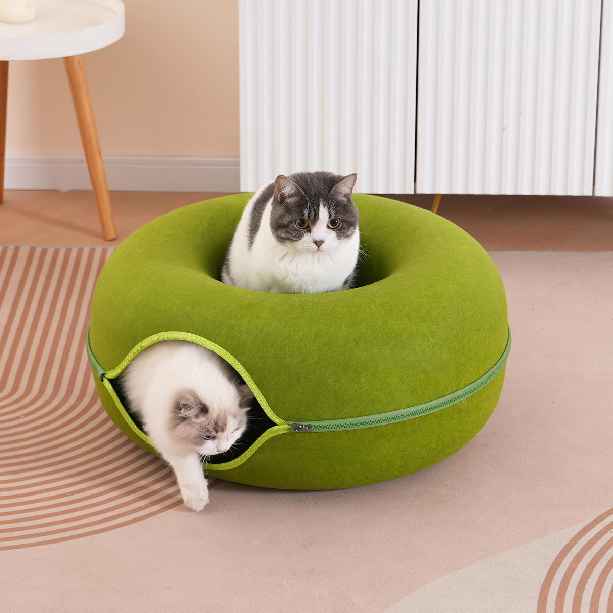 Large Cat Tunnel Bed for Indoor Cats with 3 Toys (L(24x24x11) / Green)