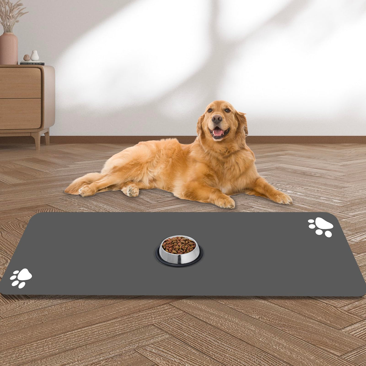 Large Pet Feeding Mat (dog paws print / 39.3"L x 15.7"W)