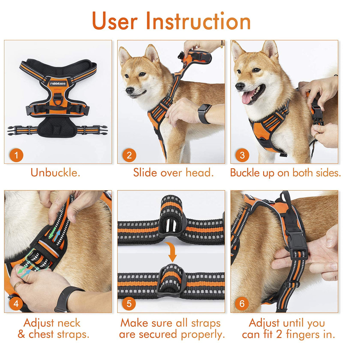Dog Harness No Pull for Large Dogs with 2 Leash Clips (X-Large / Orange)