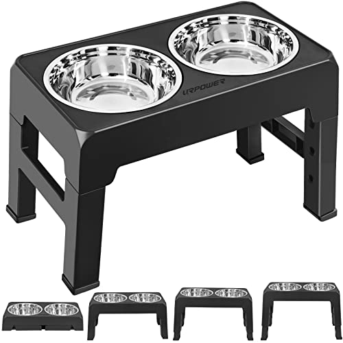 Raised Dog Bowls 4 Height Adjustable Elevated Bowl Stand (Black)