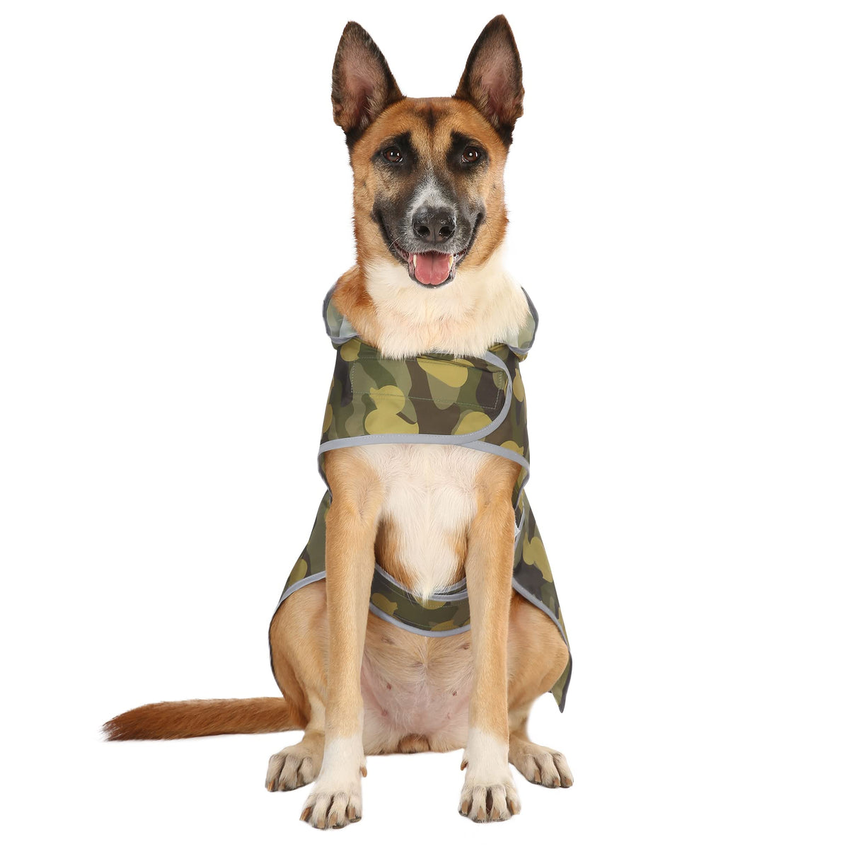 Dog Raincoat for Large Dogs Waterproof Jacket Hooded Rain Coats with Reflective Strips Leash Hole & Poncho Adjustable Fit (Camo Ducks / X-Large)