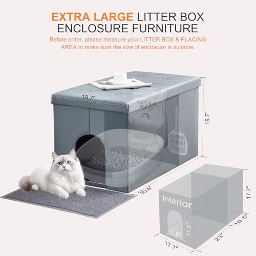 Cat Litter Box Enclosure Furniture Odor Control (XXL L35.4'' x W19.7'' x H19.7'' / Grey)