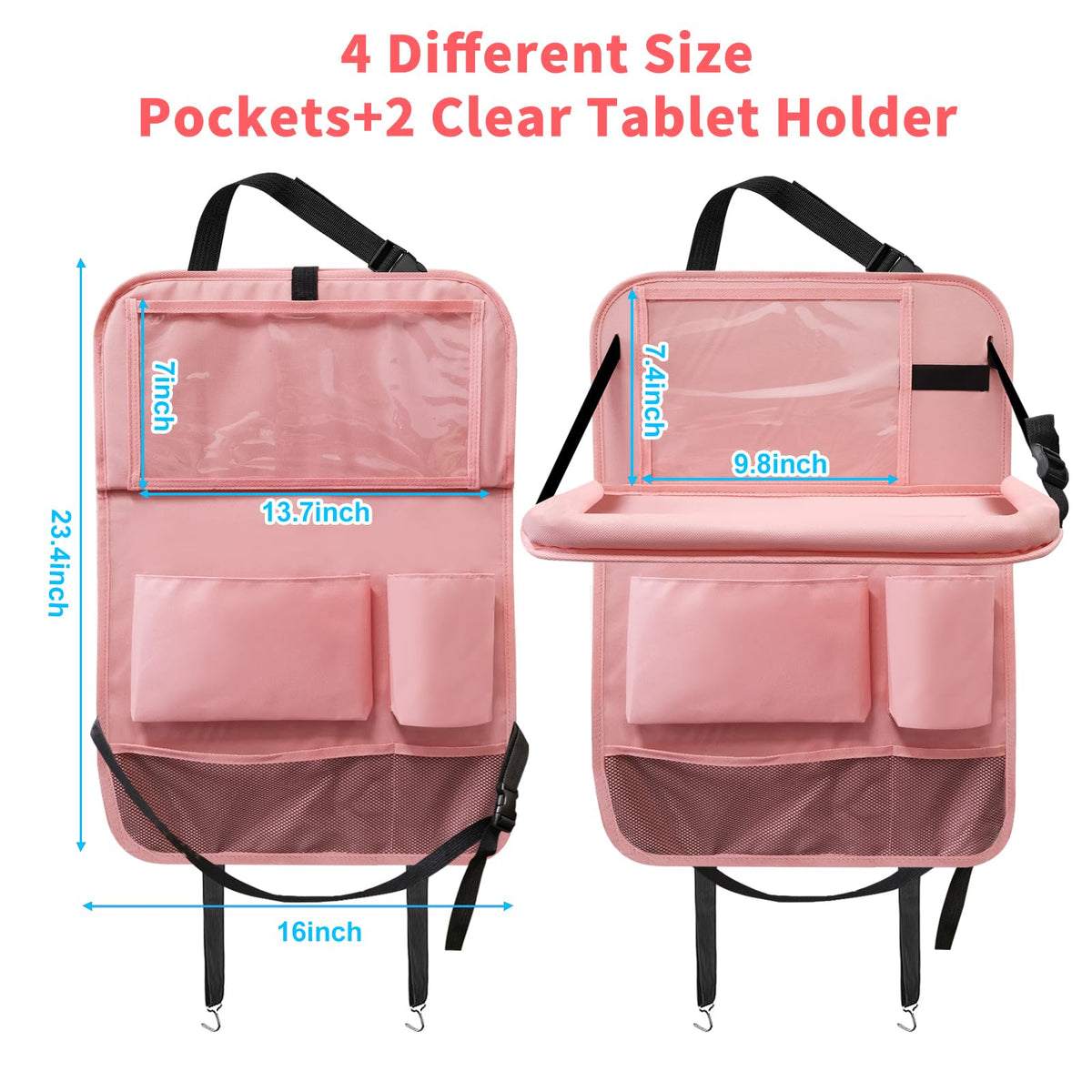 Car Backseat Organizer with Tray (2Pack / Pink)