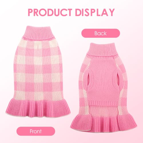 Dog Sweater Dress Plaid Knitwear for Large Dogs Girl Christmas Clothes (Pink / XX-Large)