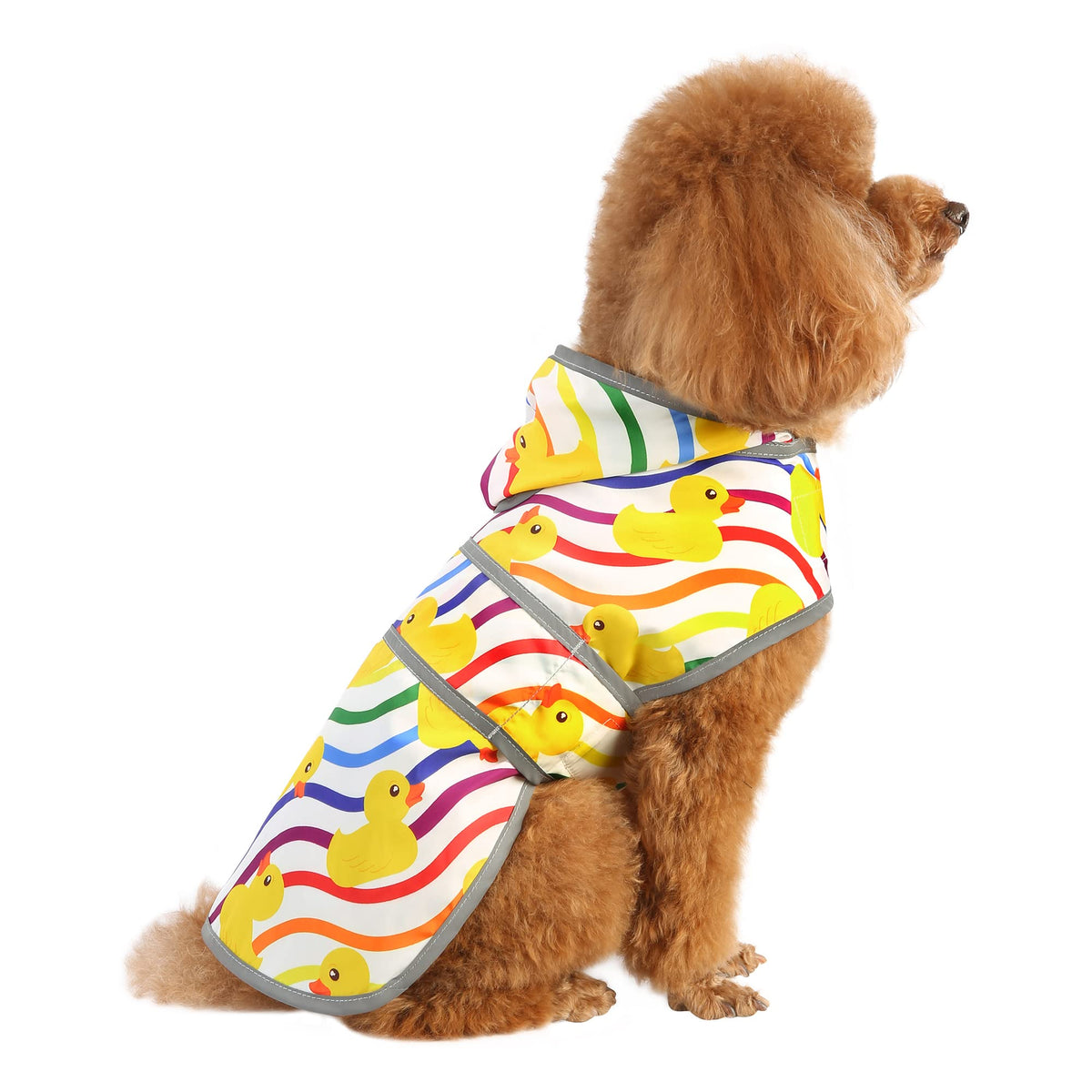 Dog Raincoat for Small Dogs Puppies Waterproof Jacket Hooded Rain Coats with Reflective Strips Leash Hole & Poncho Adjustable Fit (Rainbow Ducks / Small)