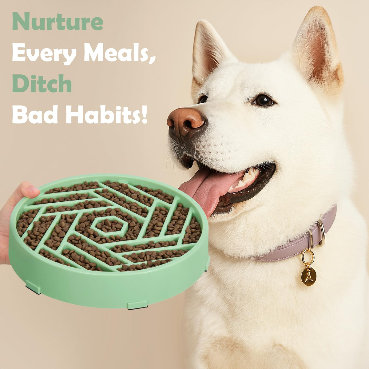 Slow Feeder Dog Bowls Large Medium Breed (Bean Green)