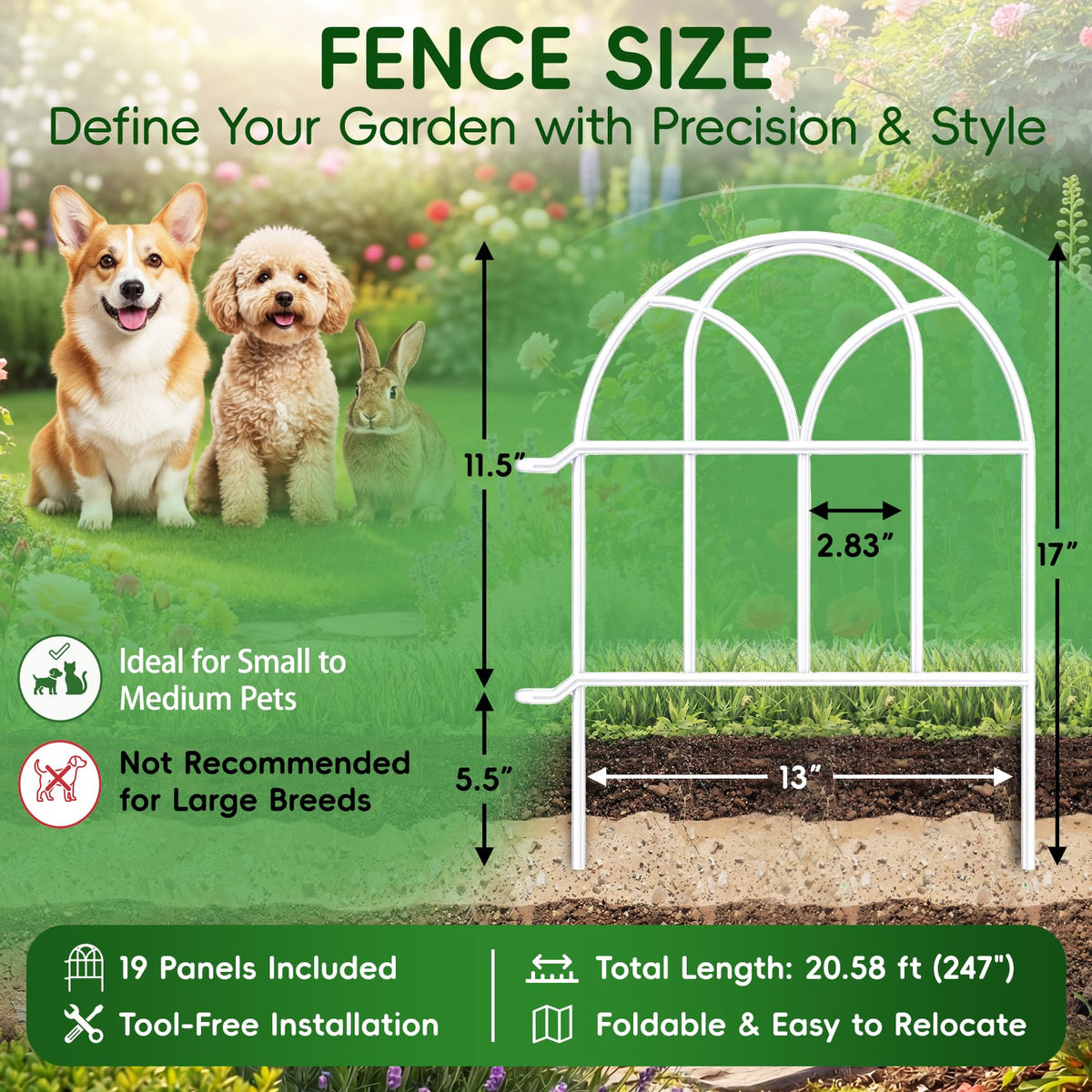 19 Pack Garden Fence Panels (White / 19 Panels - 17 in(H) X 20.58 ft(L))