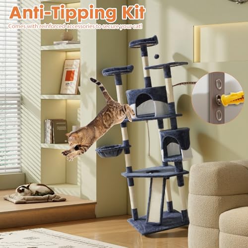 Tall 79in Cat Tree Tower with Scratching Posts (Dark Grey / 79 Inch)