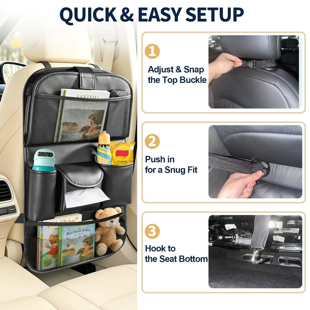 Backseat Car Organizer with Foldable Tray Table (2 Pack)