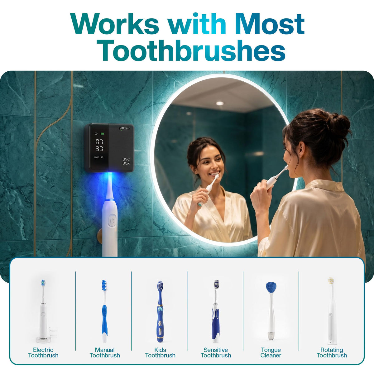 UV Toothbrush Sanitizer Holder & Cleaner with LED Clock Display (Sx-7 Black)