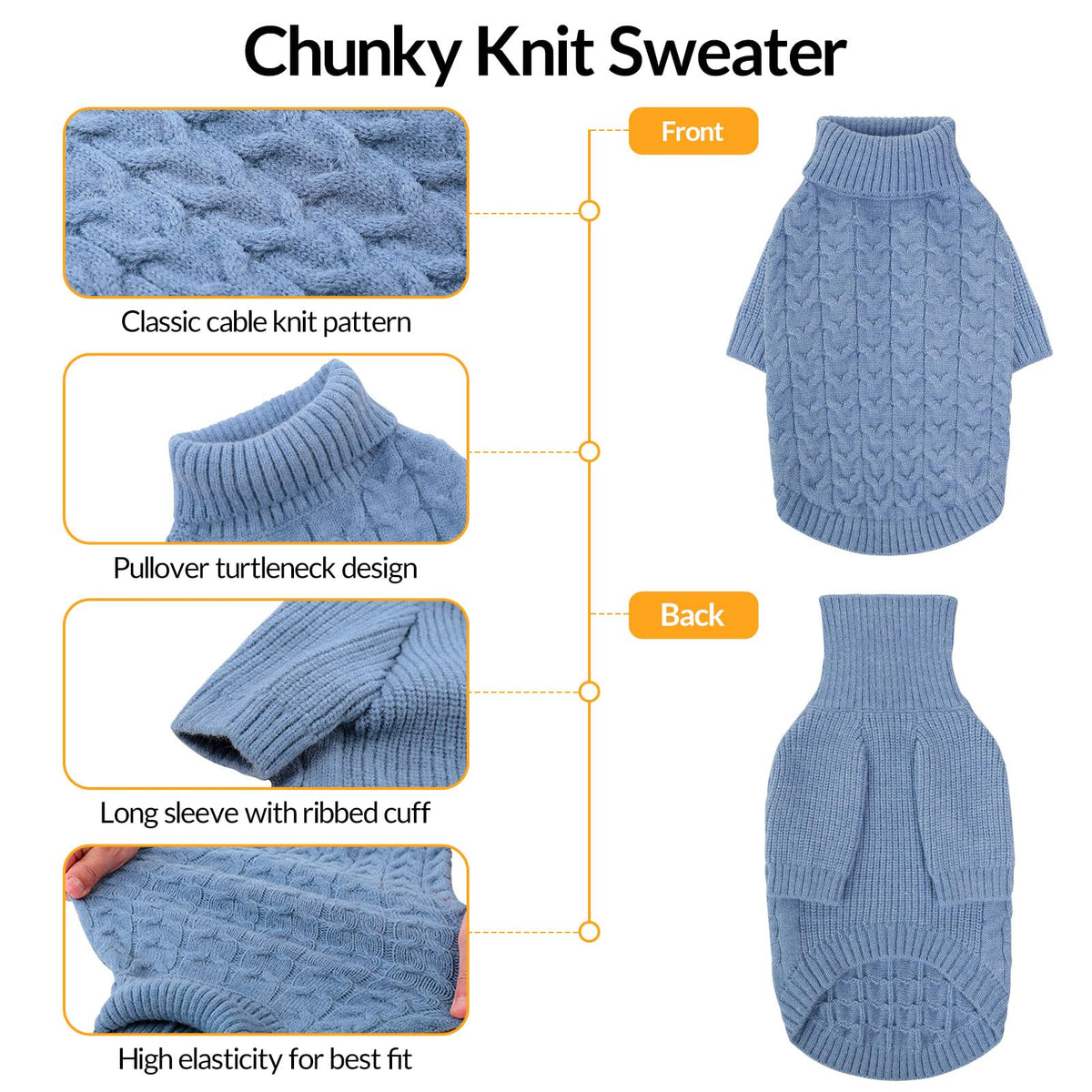 XXXL Dog Christmas Sweater Warm Soft Cable Knit Dog Sweater (XXX-Large / Blue)