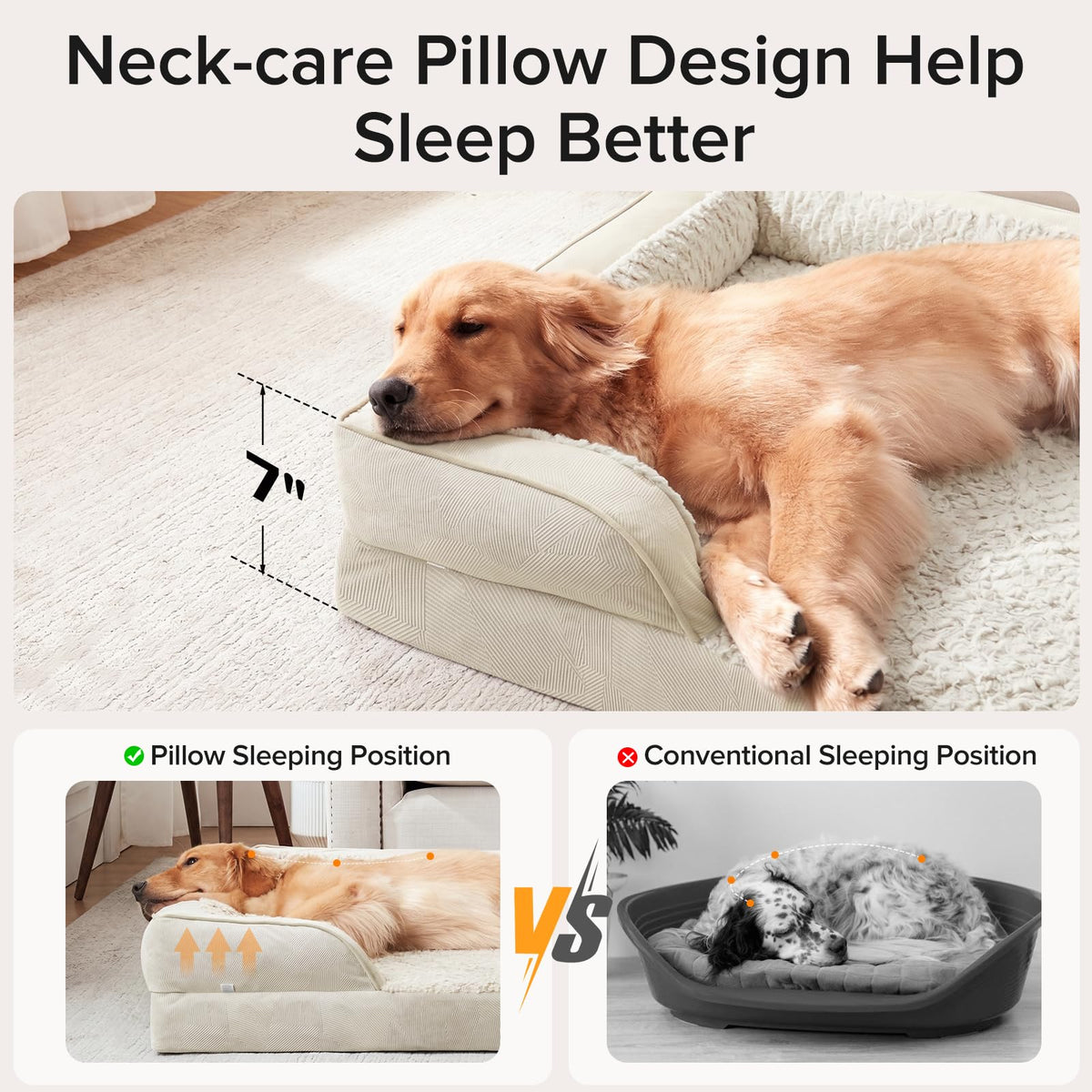L Plus Orthopedic Dog Bed for Large Dogs (Beige / L- PLUS (38"x 28"x 7"))