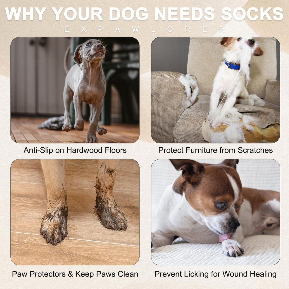 Anti Slip Dog Socks to Prevent Licking Paws for Hot Pavement (Thick Grey / X-Large)