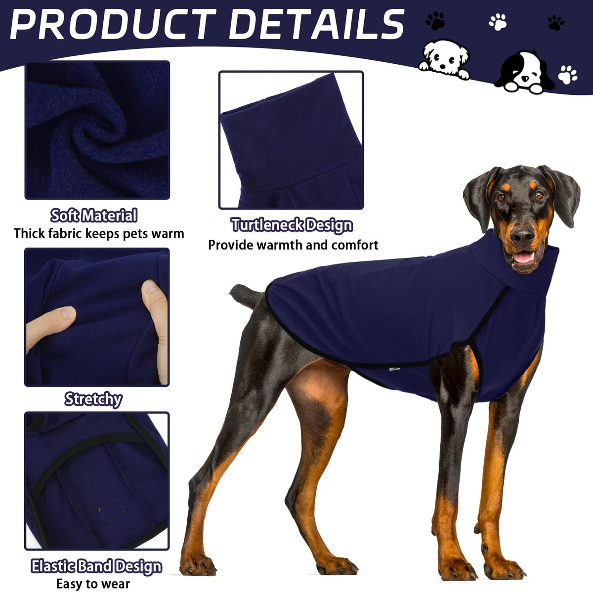 2 Pack Dog Fleece Sweater Dog Sweatshirt Turtleneck Jacket Warm Stretchy Pet Cold Weather Clothes for Medium Large Dogs (XX-Large(Chest-32.7") / Grey, Blue)