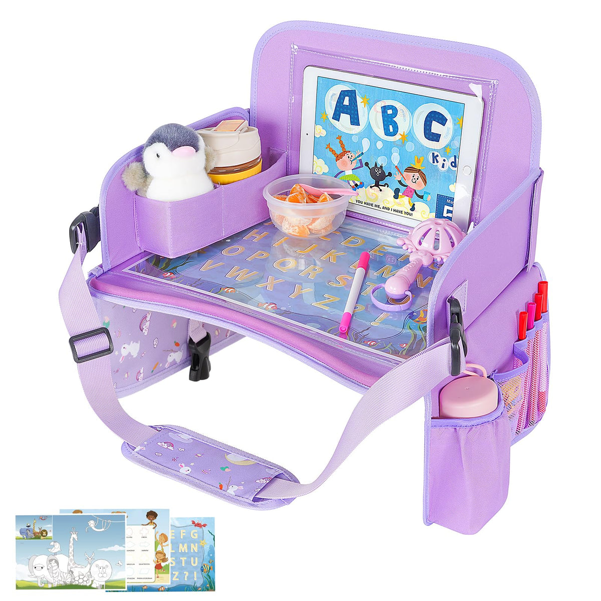 Kids Travel Tray for Car Seat (ColorfulRabbit Purple)