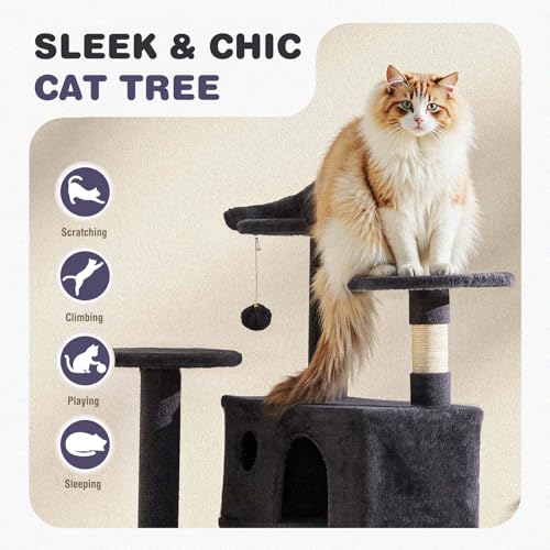 54 Inch Cat Tree Tower with Sisal Scratching Posts (Gray / 54IN)