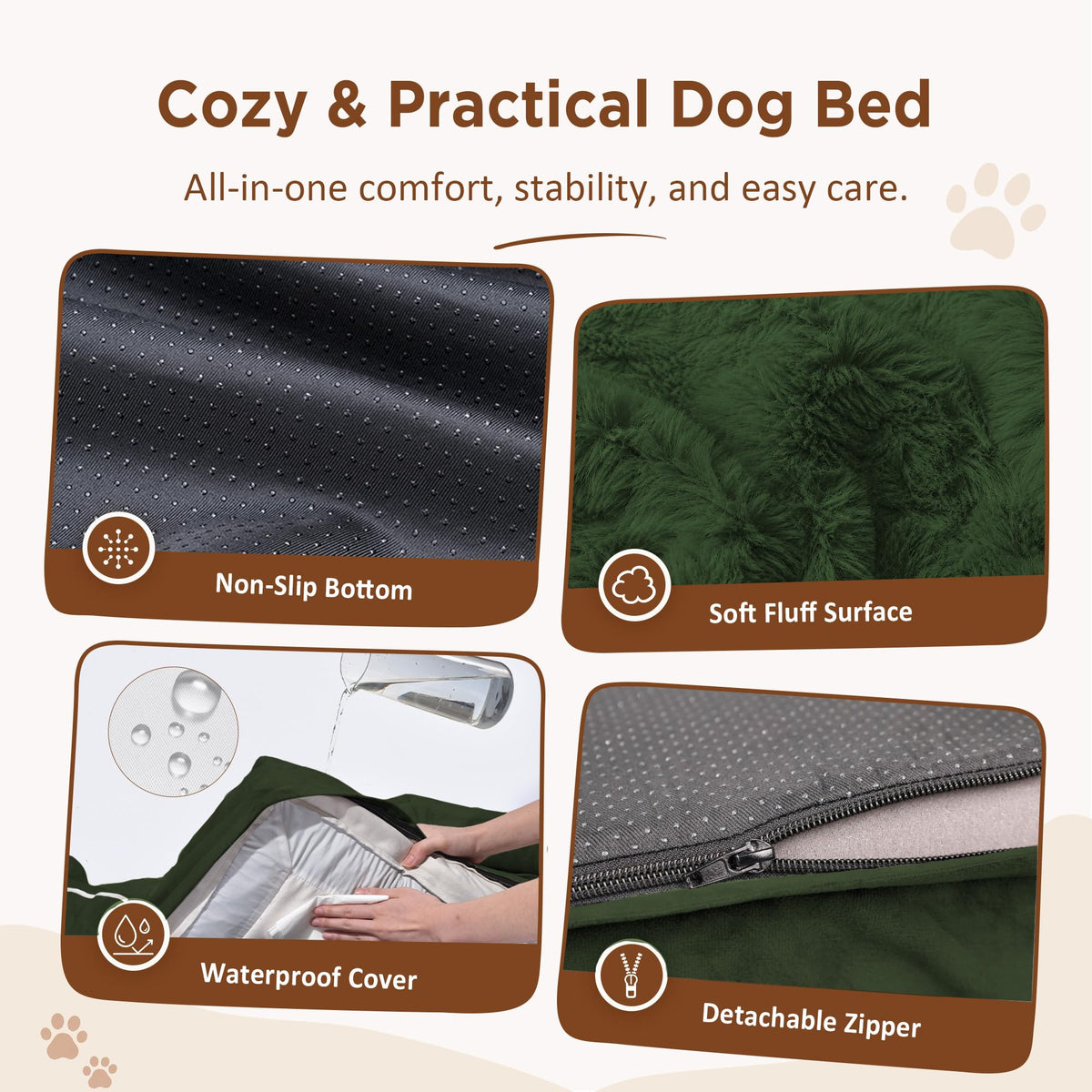 Waterproof Orthopedic Dog Beds for Extra Large Dog (45.0"L x 35.0"W x 8.5"Th / Olive Green)